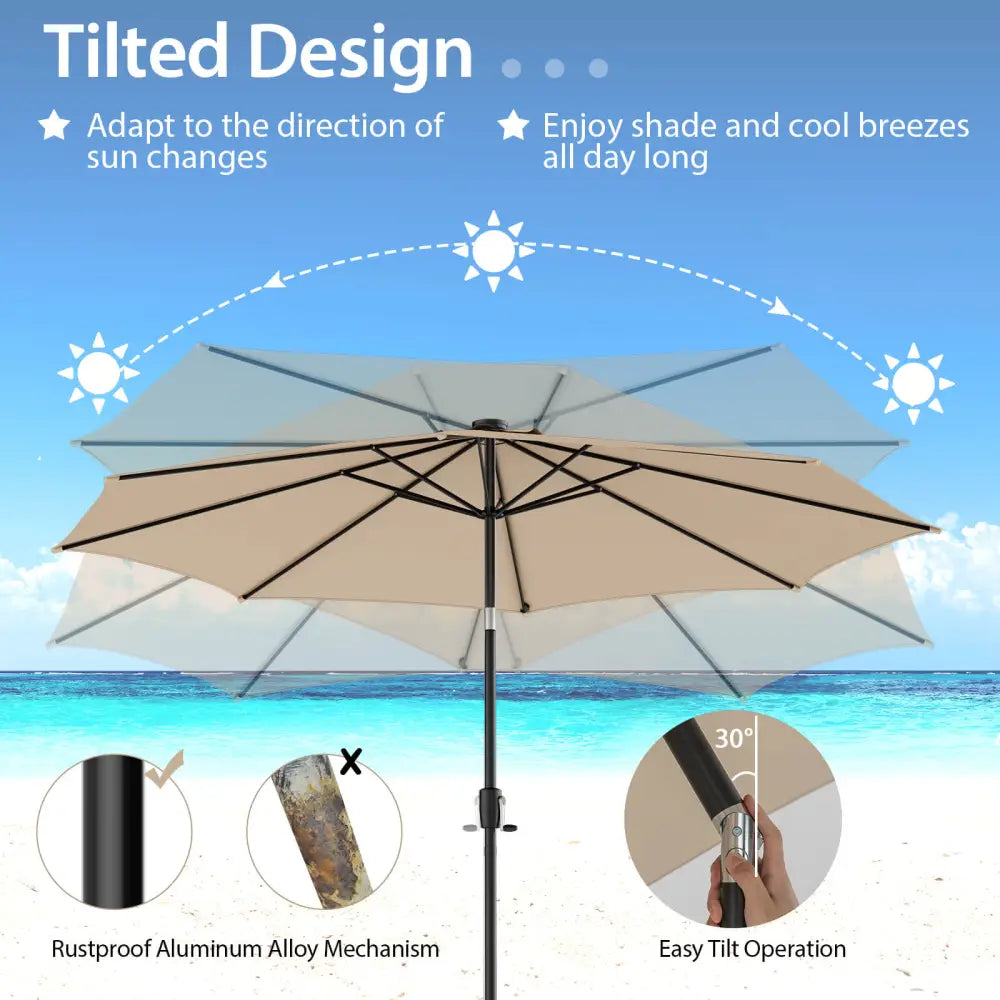 10 Feet Patio Umbrella with 112 Solar Lights and Crank Handle-Beige - Beige - Outdoor Umbrellas