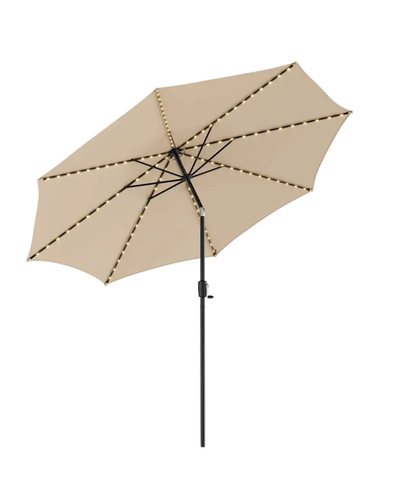 10 Feet Patio Umbrella with 112 Solar Lights and Crank Handle-Beige - Beige - Outdoor Umbrellas
