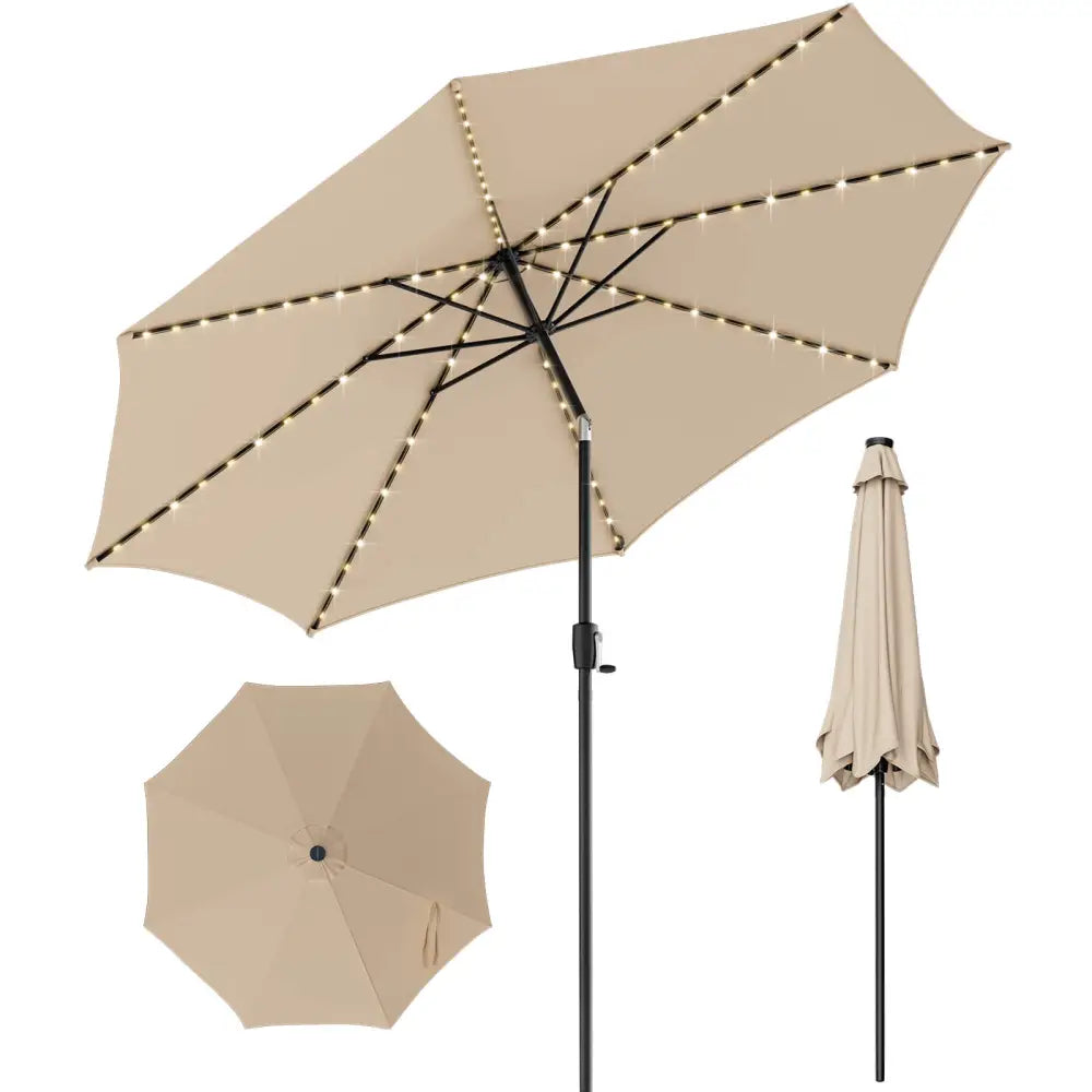 10 Feet Patio Umbrella with 112 Solar Lights and Crank Handle-Beige - Beige - Outdoor Umbrellas