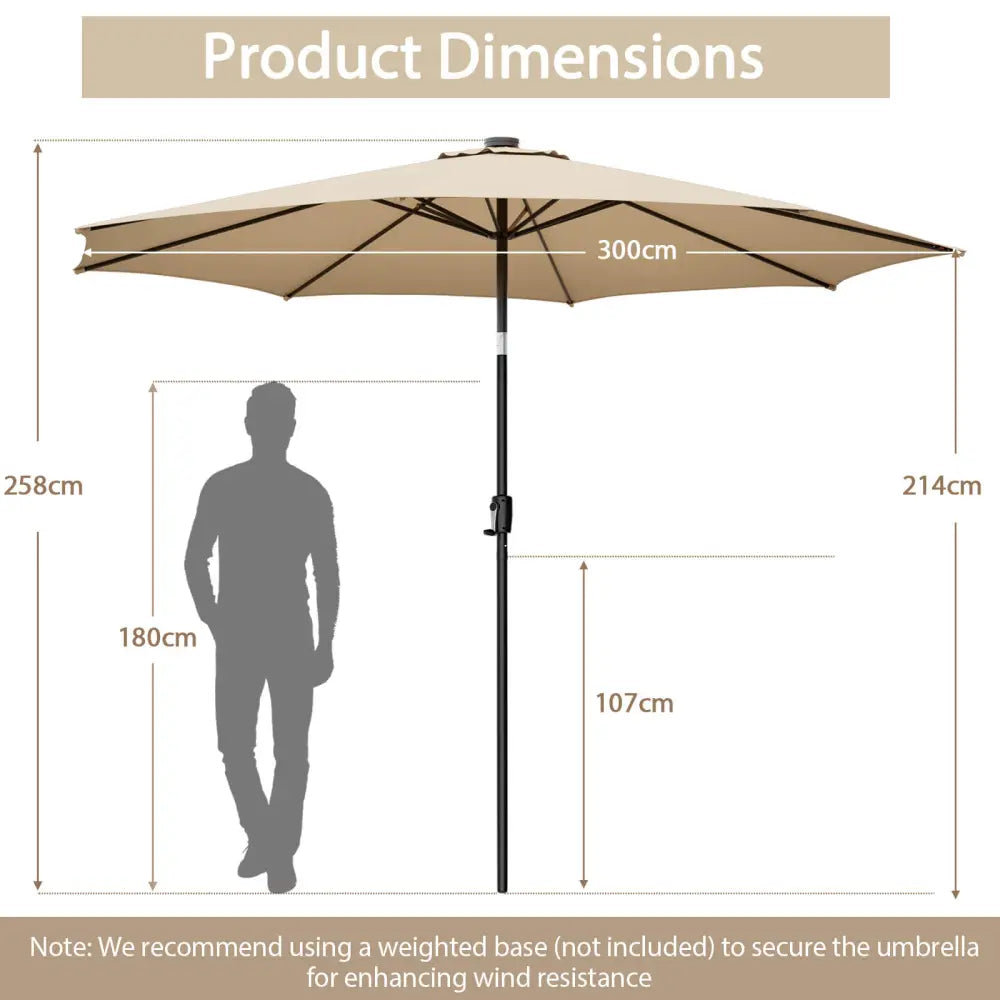10 Feet Patio Umbrella with 112 Solar Lights and Crank Handle-Beige - Beige - Outdoor Umbrellas