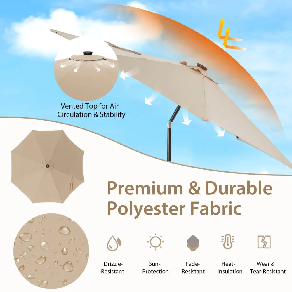 10 Feet Patio Umbrella with 112 Solar Lights and Crank Handle-Beige - Beige - Outdoor Umbrellas