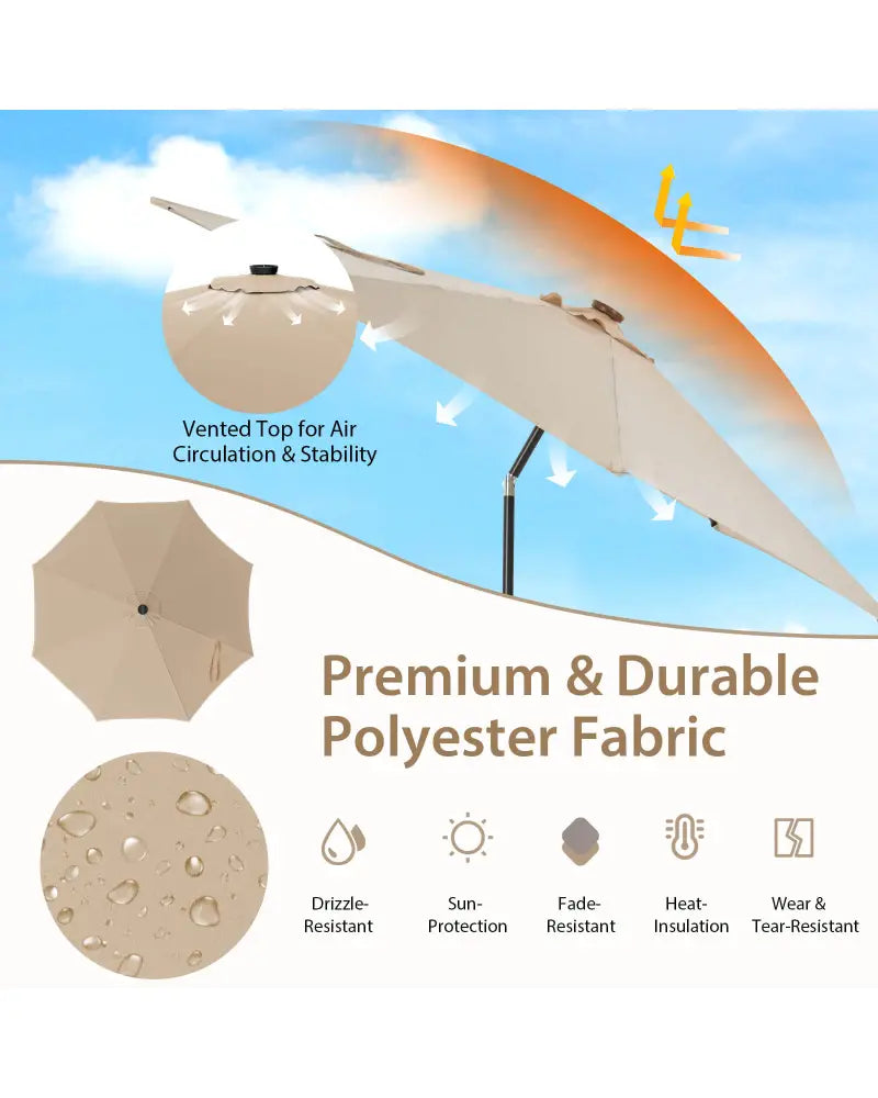 10 Feet Patio Umbrella with 112 Solar Lights and Crank Handle-Beige - Beige - Outdoor Umbrellas