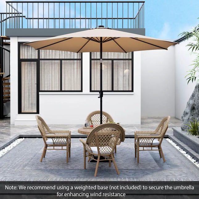 10 Feet Patio Umbrella with 112 Solar Lights and Crank Handle-Beige - Beige - Outdoor Umbrellas