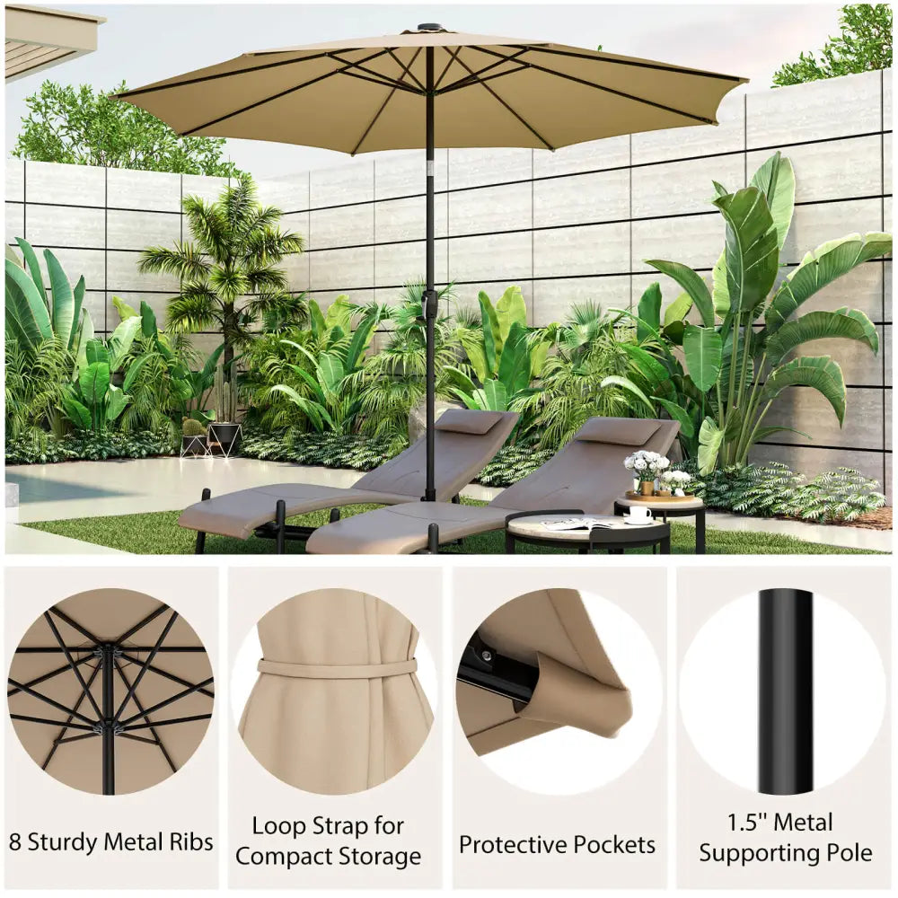10 Feet Patio Umbrella with 112 Solar Lights and Crank Handle-Beige - Beige - Outdoor Umbrellas