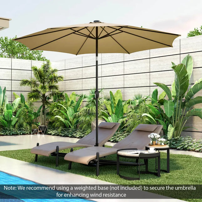 10 Feet Patio Umbrella with 112 Solar Lights and Crank Handle-Beige - Beige - Outdoor Umbrellas