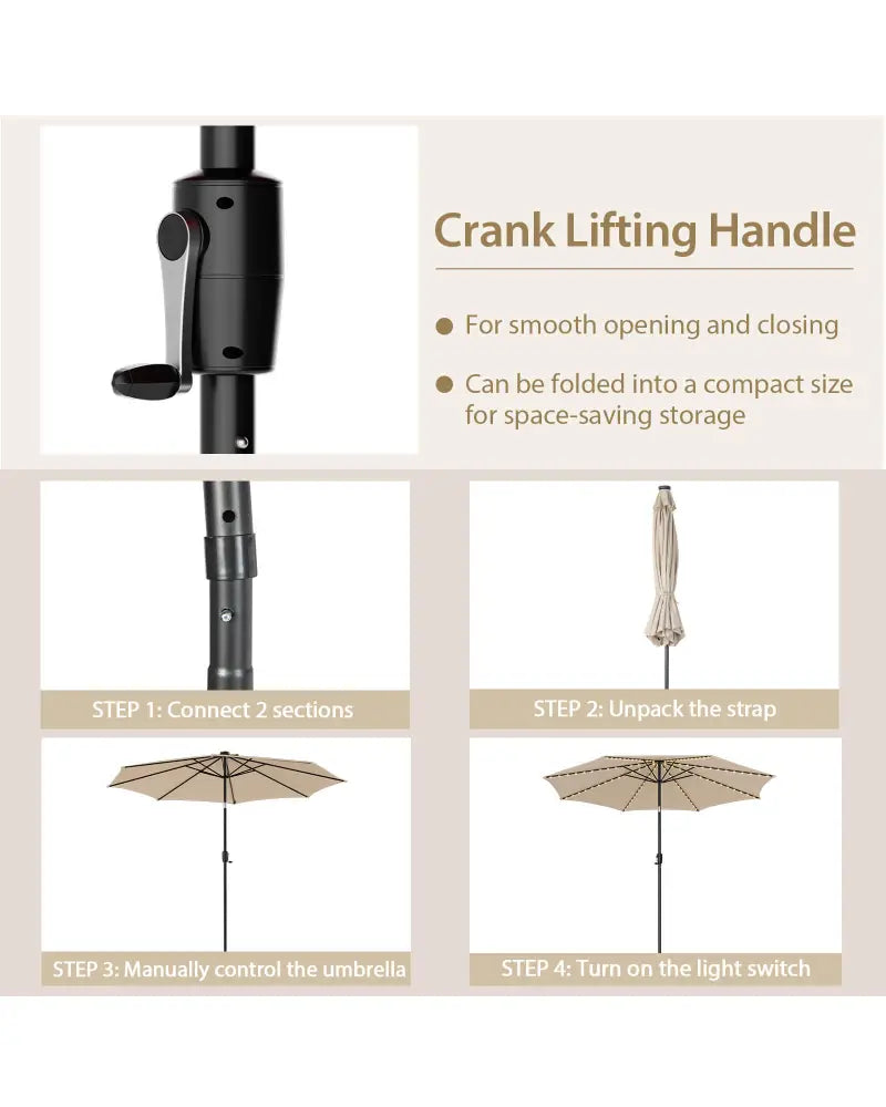 10 Feet Patio Umbrella with 112 Solar Lights and Crank Handle-Beige - Beige - Outdoor Umbrellas