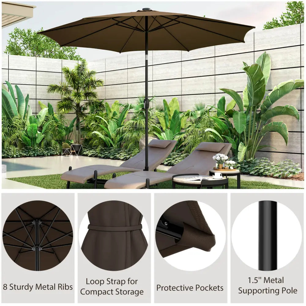 10 Feet Patio Umbrella with 112 Solar Lights and Crank Handle-Coffee - Coffee - Outdoor Umbrellas