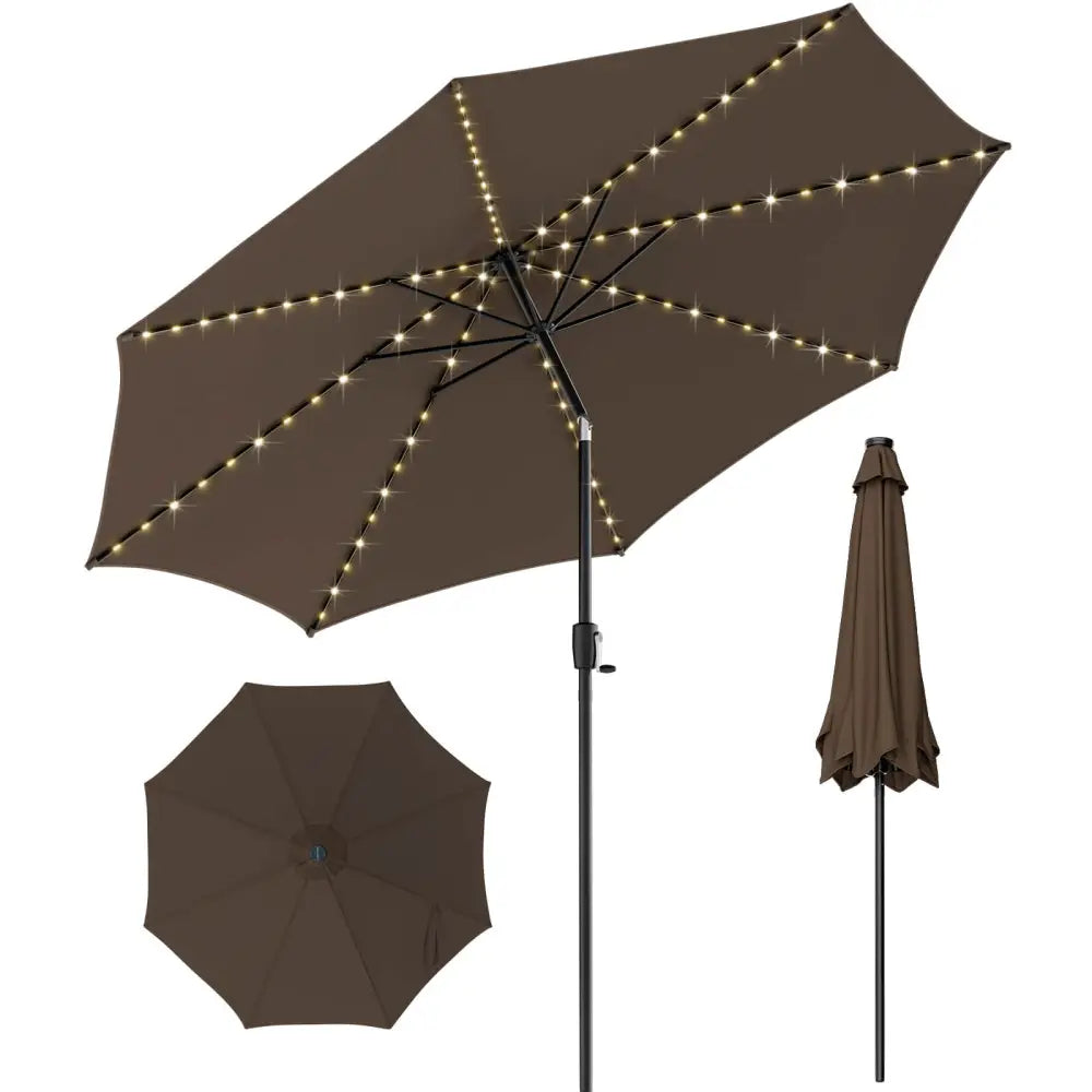 10 Feet Patio Umbrella with 112 Solar Lights and Crank Handle-Coffee - Coffee - Outdoor Umbrellas