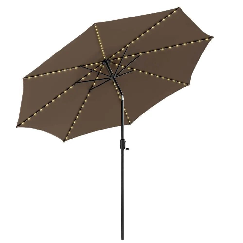 10 Feet Patio Umbrella with 112 Solar Lights and Crank Handle-Coffee - Coffee - Outdoor Umbrellas