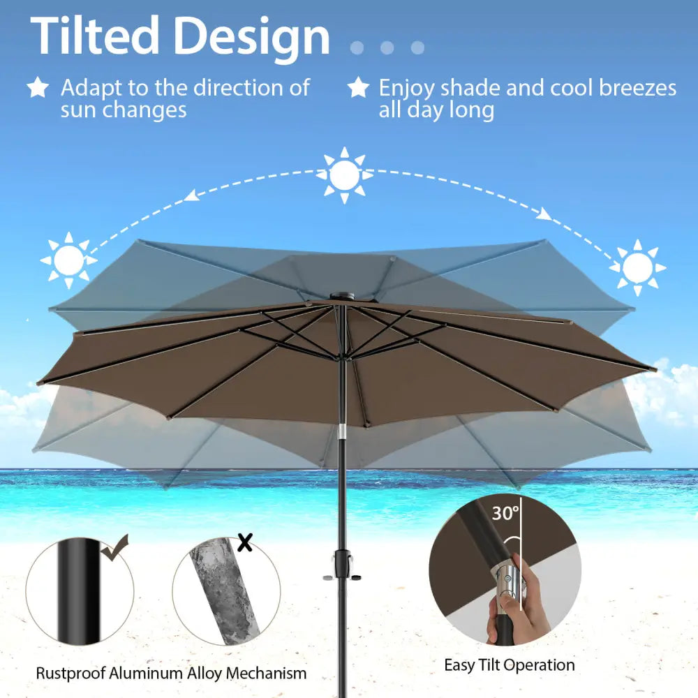 10 Feet Patio Umbrella with 112 Solar Lights and Crank Handle-Coffee - Coffee - Outdoor Umbrellas
