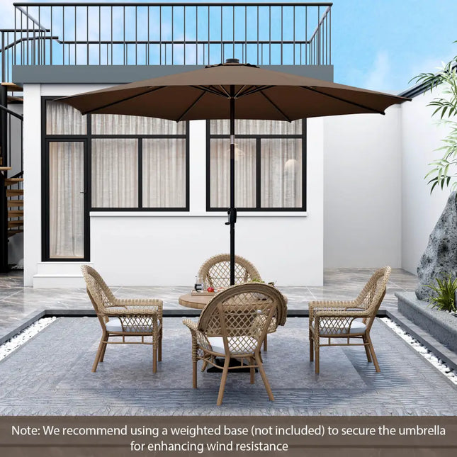 10 Feet Patio Umbrella with 112 Solar Lights and Crank Handle-Coffee - Coffee - Outdoor Umbrellas