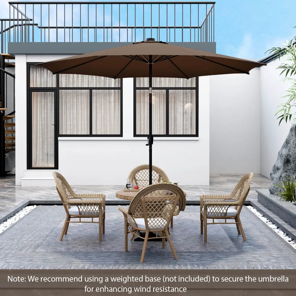 10 Feet Patio Umbrella with 112 Solar Lights and Crank Handle-Coffee - Coffee - Outdoor Umbrellas