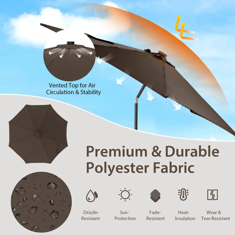 10 Feet Patio Umbrella with 112 Solar Lights and Crank Handle-Coffee - Coffee - Outdoor Umbrellas