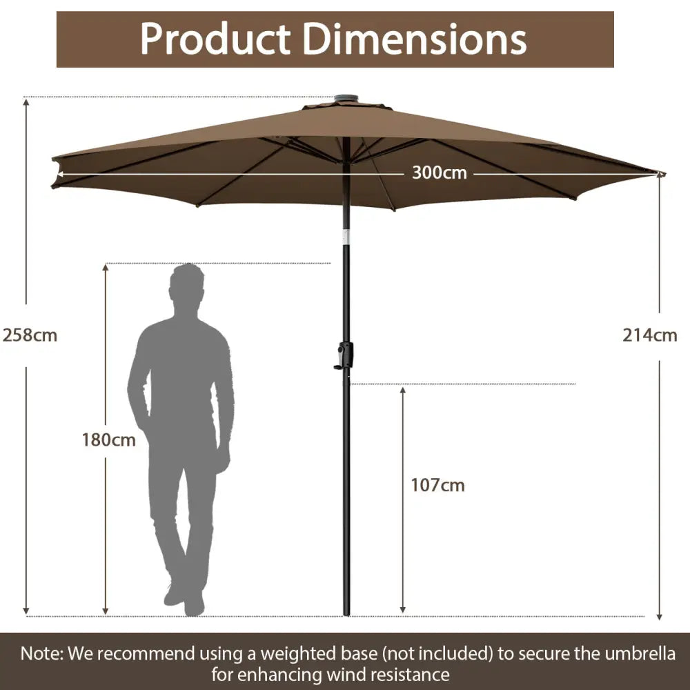 10 Feet Patio Umbrella with 112 Solar Lights and Crank Handle-Coffee - Coffee - Outdoor Umbrellas
