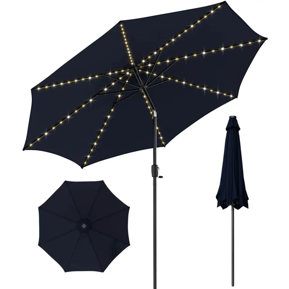 10 Feet Patio Umbrella with 112 Solar Lights and Crank Handle-Navy - Navy - Outdoor Umbrellas
