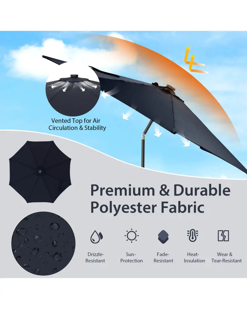 10 Feet Patio Umbrella with 112 Solar Lights and Crank Handle-Navy - Navy - Outdoor Umbrellas