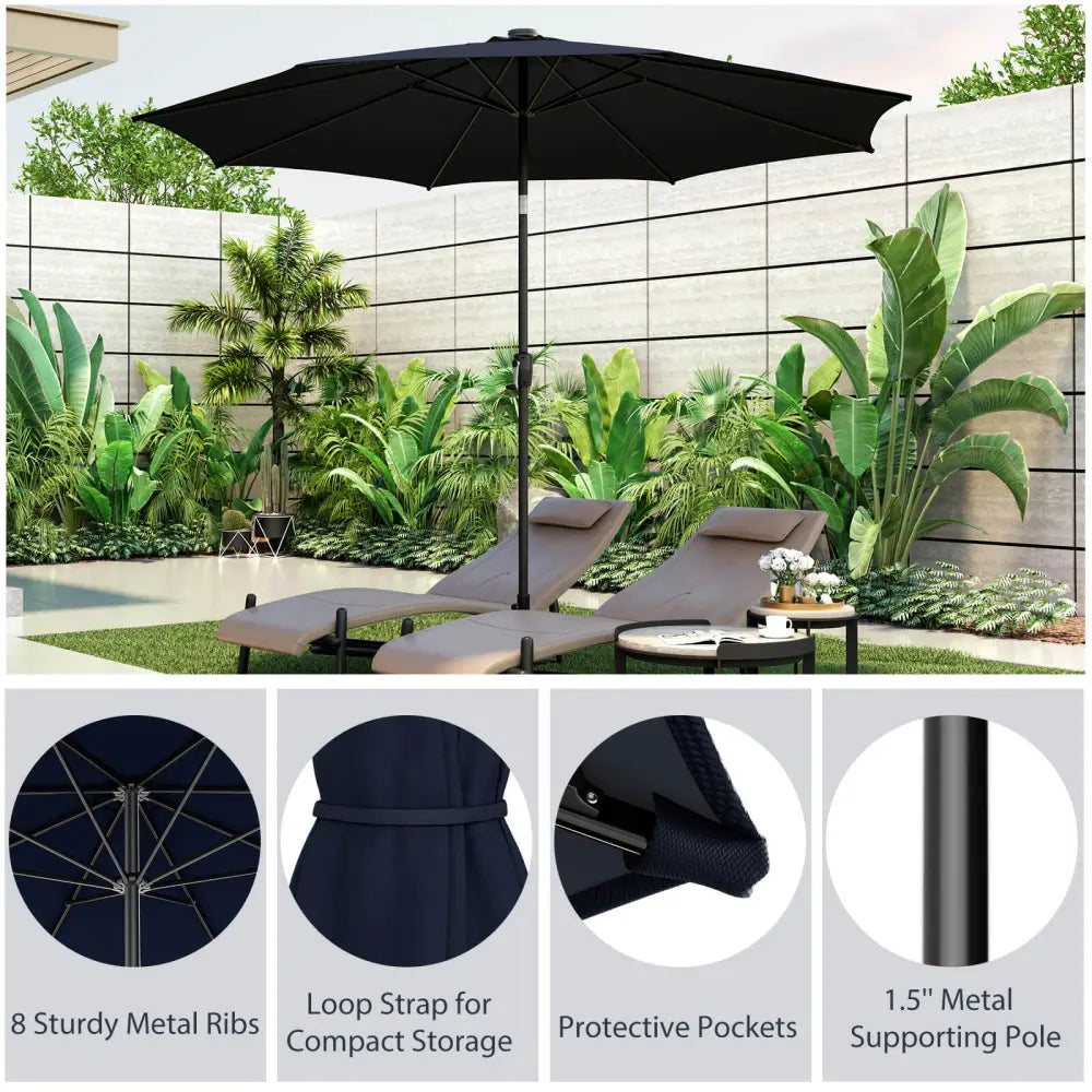 10 Feet Patio Umbrella with 112 Solar Lights and Crank Handle-Navy - Navy - Outdoor Umbrellas