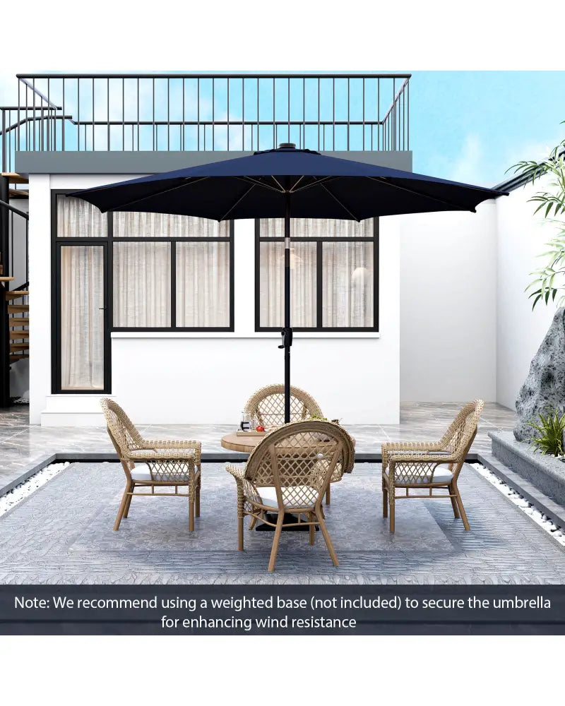 10 Feet Patio Umbrella with 112 Solar Lights and Crank Handle-Navy - Navy - Outdoor Umbrellas