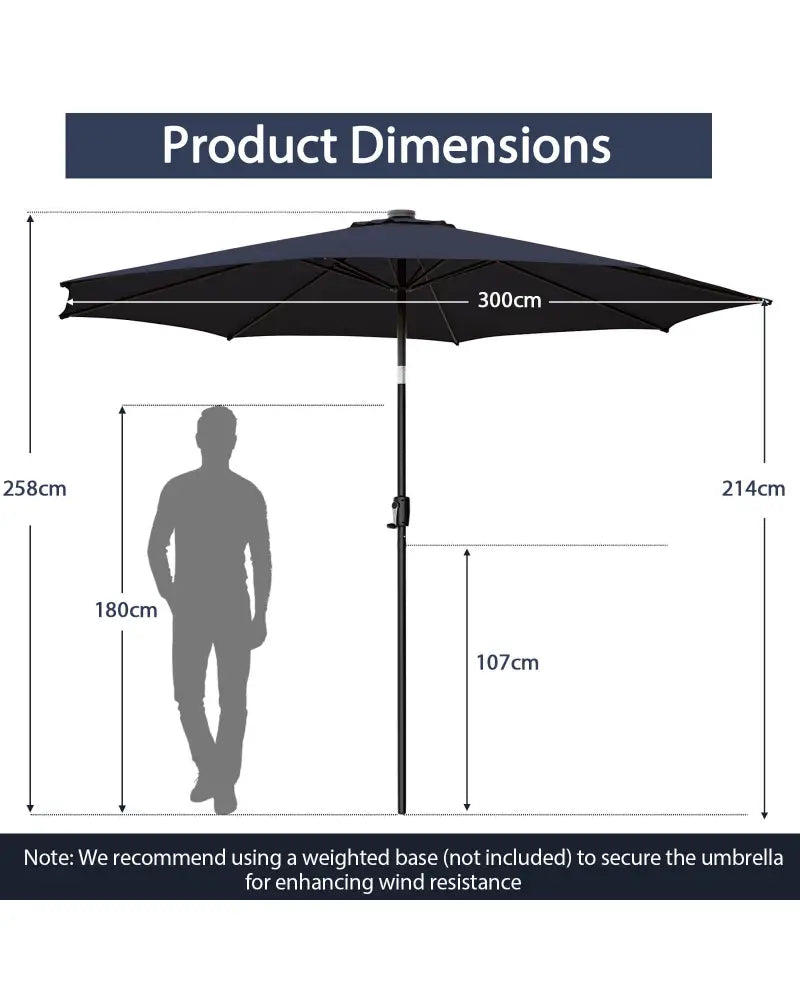 10 Feet Patio Umbrella with 112 Solar Lights and Crank Handle-Navy - Navy - Outdoor Umbrellas