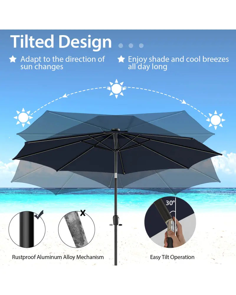 10 Feet Patio Umbrella with 112 Solar Lights and Crank Handle-Navy - Navy - Outdoor Umbrellas