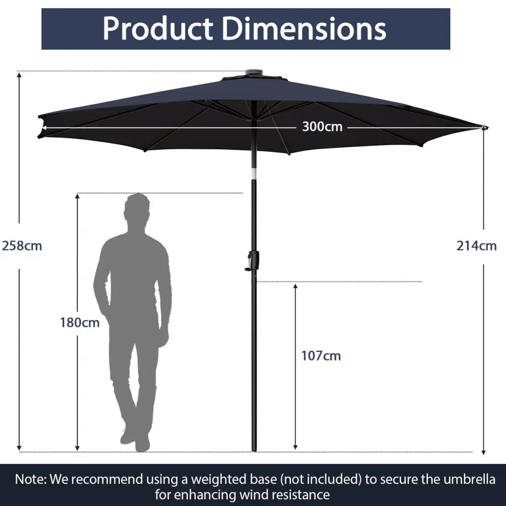 10 Feet Patio Umbrella with 112 Solar Lights and Crank Handle-Navy - Navy - Outdoor Umbrellas