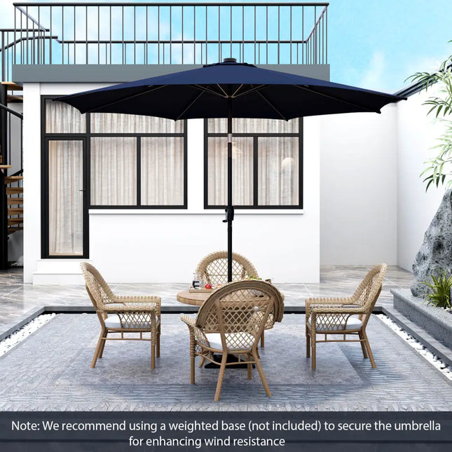 10 Feet Patio Umbrella with 112 Solar Lights and Crank Handle-Navy - Navy - Outdoor Umbrellas