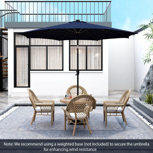 10 Feet Patio Umbrella with 112 Solar Lights and Crank Handle-Navy - Navy - Outdoor Umbrellas
