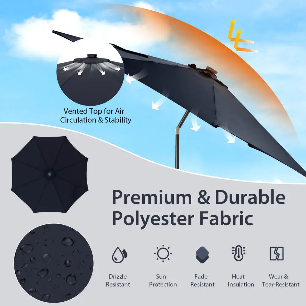 10 Feet Patio Umbrella with 112 Solar Lights and Crank Handle-Navy - Navy - Outdoor Umbrellas