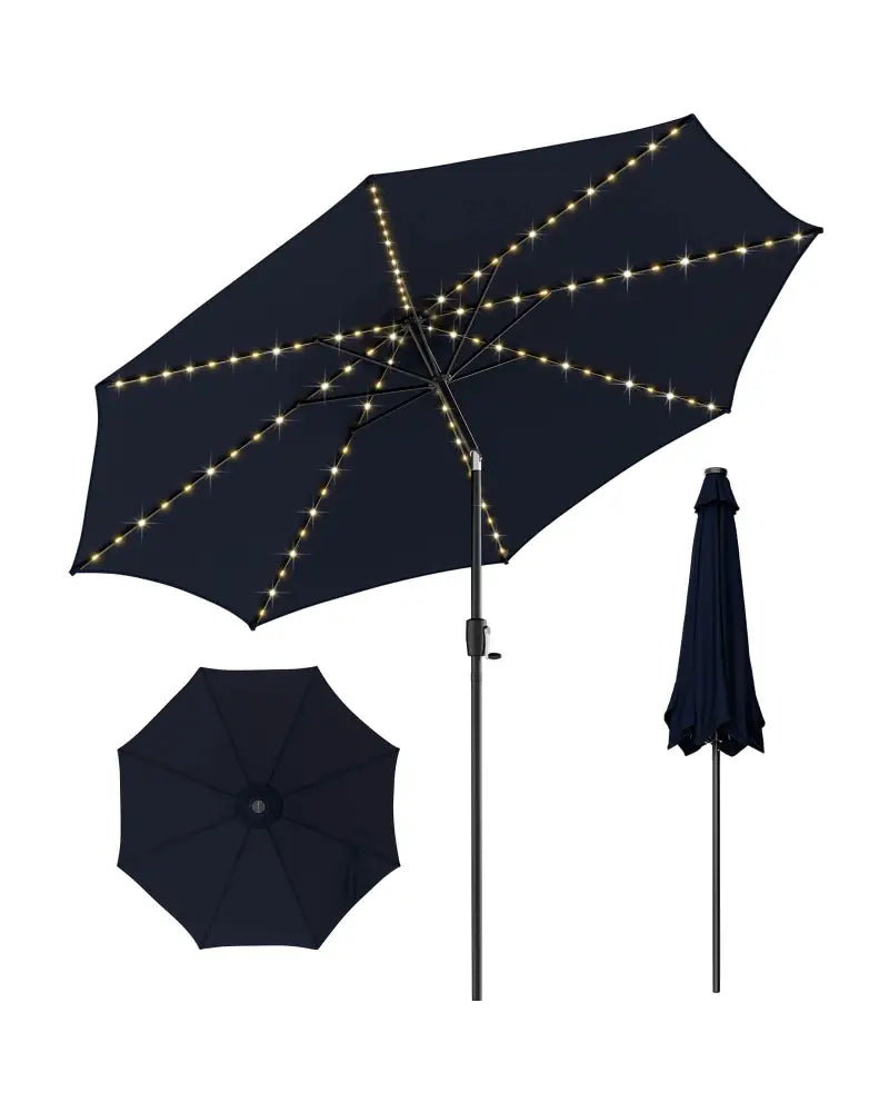 10 Feet Patio Umbrella with 112 Solar Lights and Crank Handle-Navy - Navy - Outdoor Umbrellas