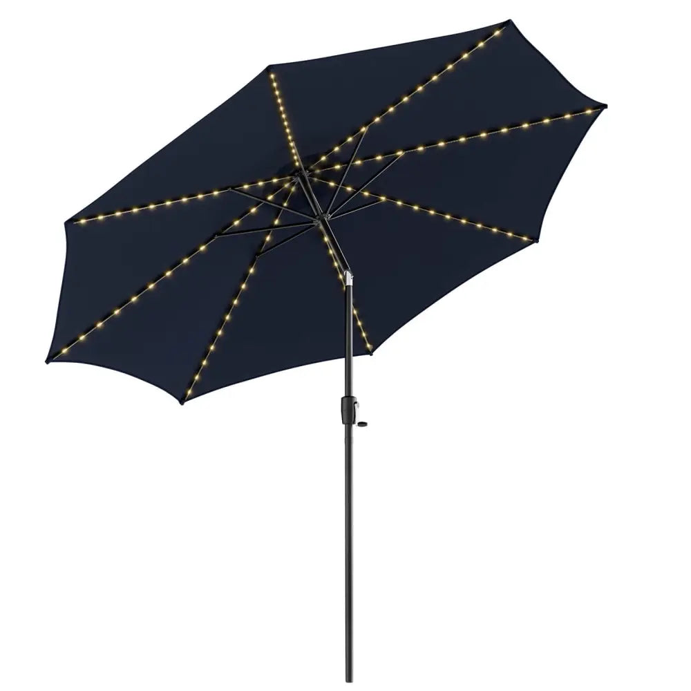 10 Feet Patio Umbrella with 112 Solar Lights and Crank Handle-Navy - Navy - Outdoor Umbrellas