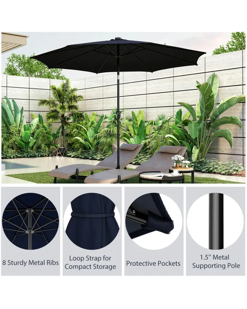 10 Feet Patio Umbrella with 112 Solar Lights and Crank Handle-Navy - Navy - Outdoor Umbrellas