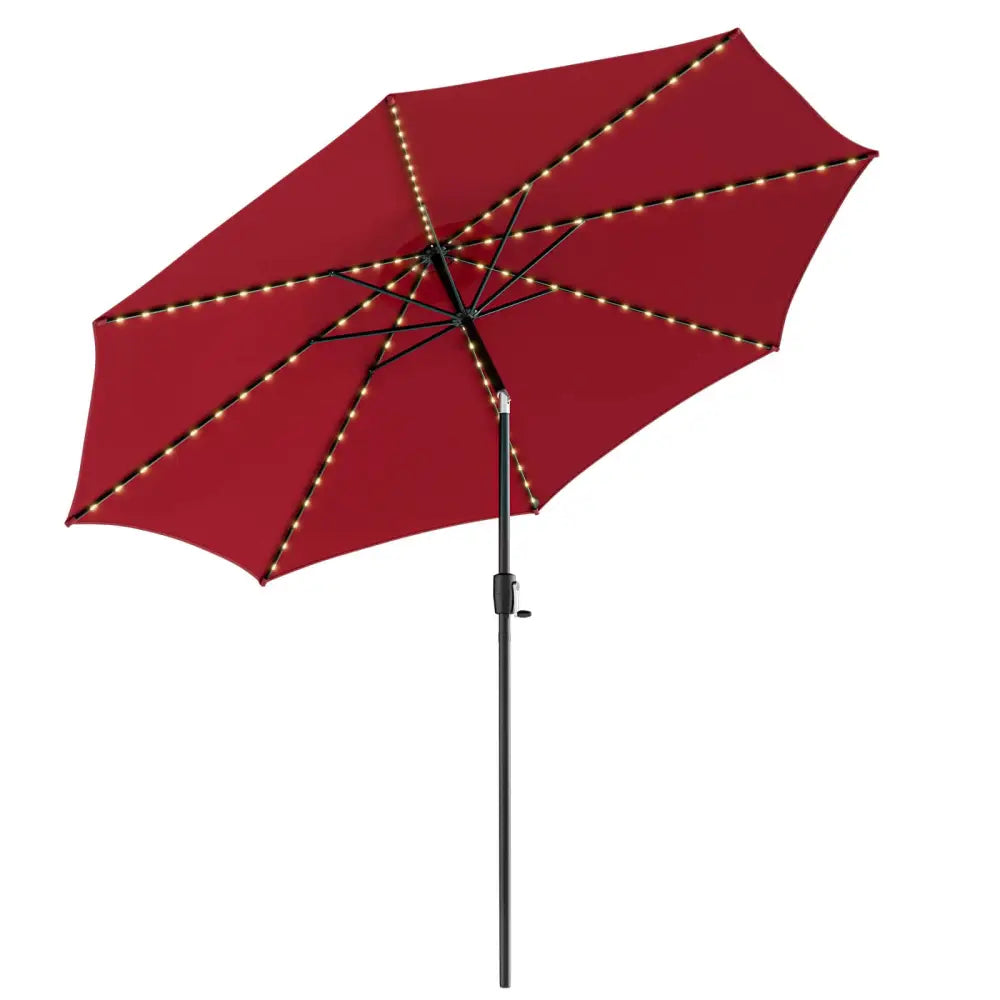 10 Feet Patio Umbrella with 112 Solar Lights and Crank Handle-Wine - Wine - Outdoor Umbrellas