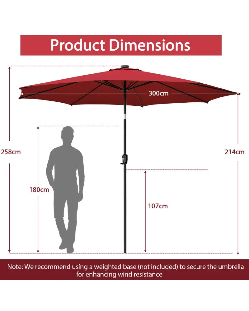 10 Feet Patio Umbrella with 112 Solar Lights and Crank Handle-Wine - Wine - Outdoor Umbrellas