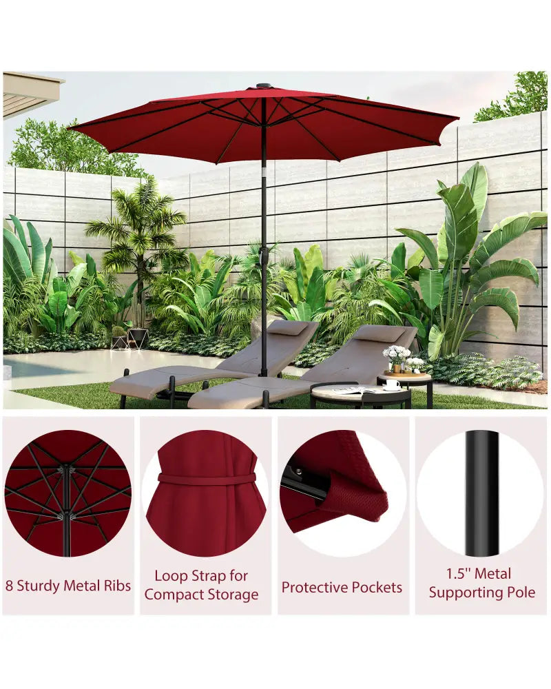 10 Feet Patio Umbrella with 112 Solar Lights and Crank Handle-Wine - Wine - Outdoor Umbrellas