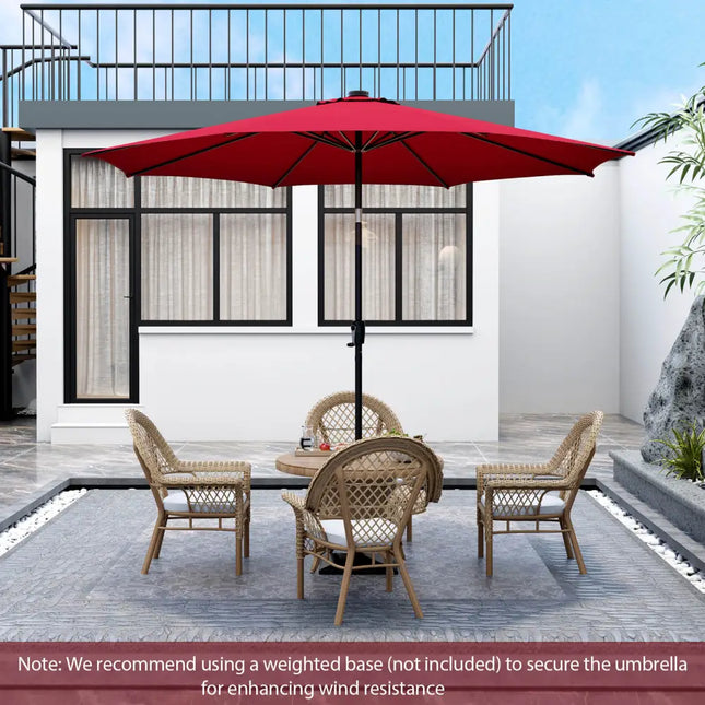 10 Feet Patio Umbrella with 112 Solar Lights and Crank Handle-Wine - Wine - Outdoor Umbrellas