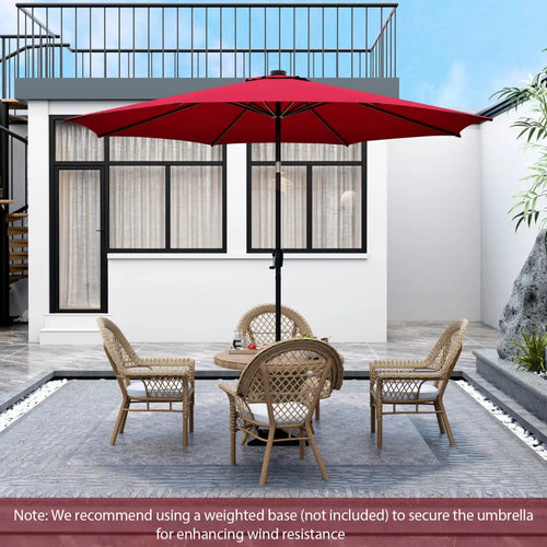 10 Feet Patio Umbrella with 112 Solar Lights and Crank Handle-Wine - Wine - Outdoor Umbrellas