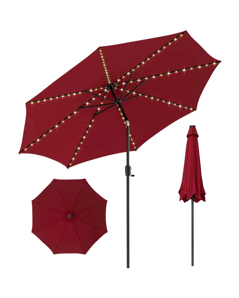 10 Feet Patio Umbrella with 112 Solar Lights and Crank Handle-Wine - Wine - Outdoor Umbrellas