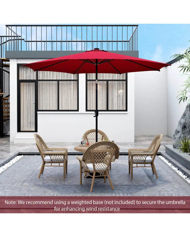 10 Feet Patio Umbrella with 112 Solar Lights and Crank Handle-Wine - Wine - Outdoor Umbrellas