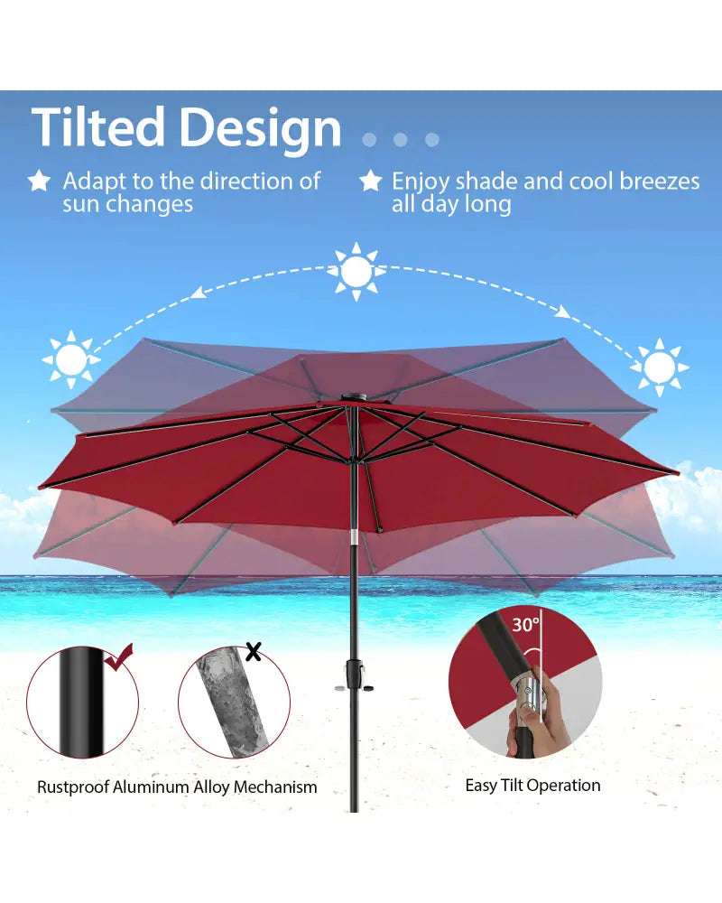 10 Feet Patio Umbrella with 112 Solar Lights and Crank Handle-Wine - Wine - Outdoor Umbrellas