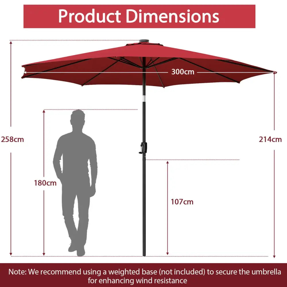 10 Feet Patio Umbrella with 112 Solar Lights and Crank Handle-Wine - Wine - Outdoor Umbrellas