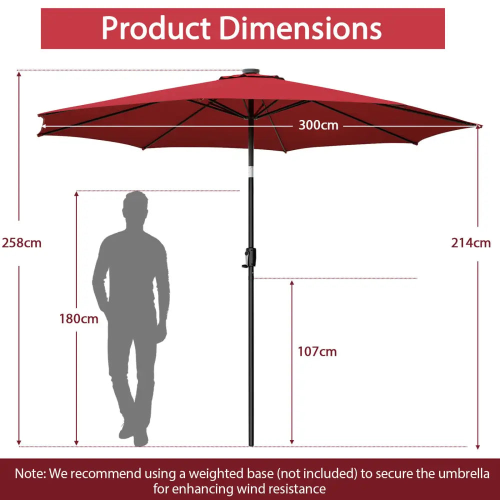 10 Feet Patio Umbrella with 112 Solar Lights and Crank Handle-Wine - Wine - Outdoor Umbrellas