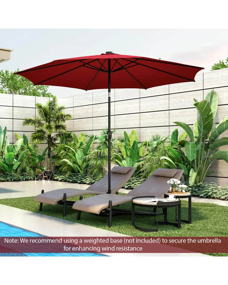 10 Feet Patio Umbrella with 112 Solar Lights and Crank Handle-Wine - Wine - Outdoor Umbrellas