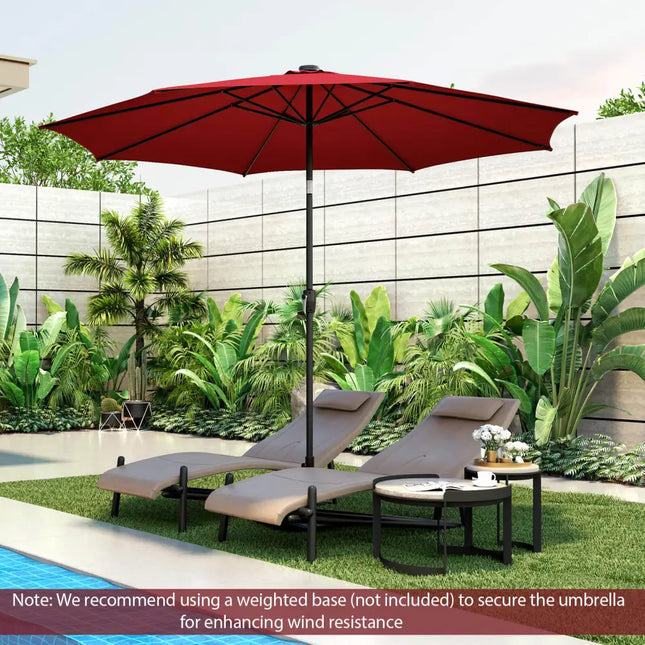 10 Feet Patio Umbrella with 112 Solar Lights and Crank Handle-Wine - Wine - Outdoor Umbrellas
