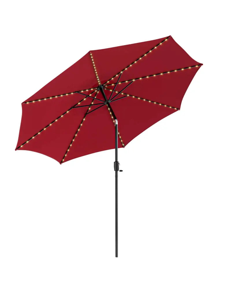 10 Feet Patio Umbrella with 112 Solar Lights and Crank Handle-Wine - Wine - Outdoor Umbrellas