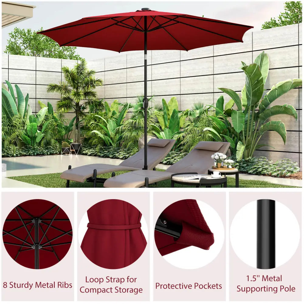 10 Feet Patio Umbrella with 112 Solar Lights and Crank Handle-Wine - Wine - Outdoor Umbrellas