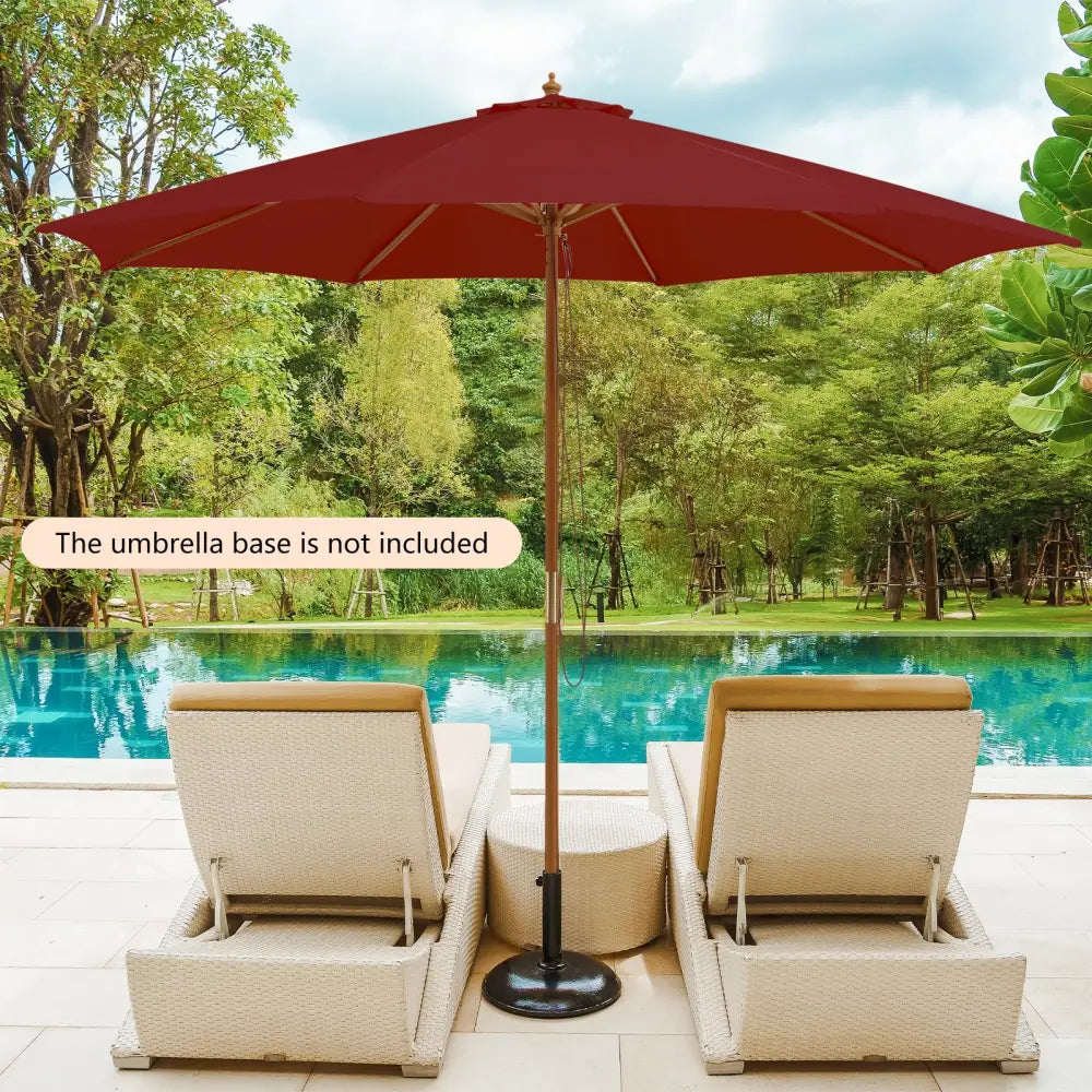 10 Feet Patio Umbrella with 8 Wooden Ribs and 3 Adjustable Heights-Wine - Wine - Outdoor Umbrellas