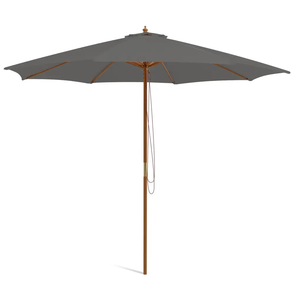 10 Feet Patio Umbrella with 8 Wooden Ribs and 3 Adjustable Heights-Gray - Gray - Outdoor Umbrellas