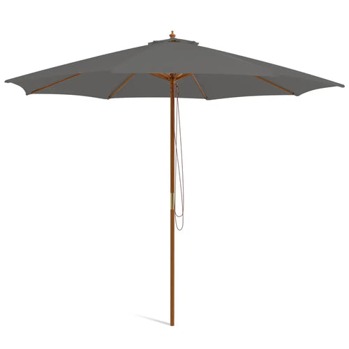 10 Feet Patio Umbrella with 8 Wooden Ribs and 3 Adjustable Heights-Gray - Gray - Outdoor Umbrellas