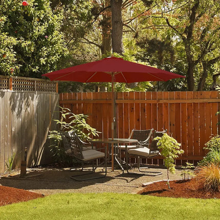 10 Feet Patio Umbrella with 8 Wooden Ribs and 3 Adjustable Heights-Wine - Wine - Outdoor Umbrellas
