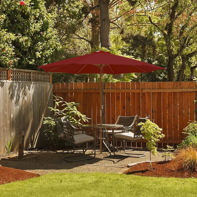 10 Feet Patio Umbrella with 8 Wooden Ribs and 3 Adjustable Heights-Wine - Wine - Outdoor Umbrellas